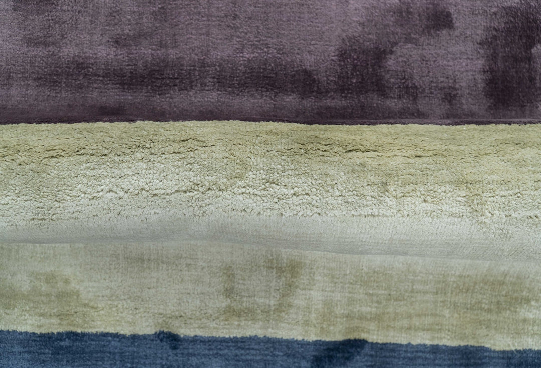 Modern design Ivory, Green and Blue 2x5 Hand Knotted Wool Area Rug - The Rug Decor