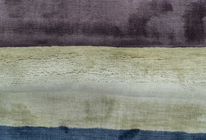 Modern design Ivory, Green and Blue 2x5 Hand Knotted Wool Area Rug - The Rug Decor