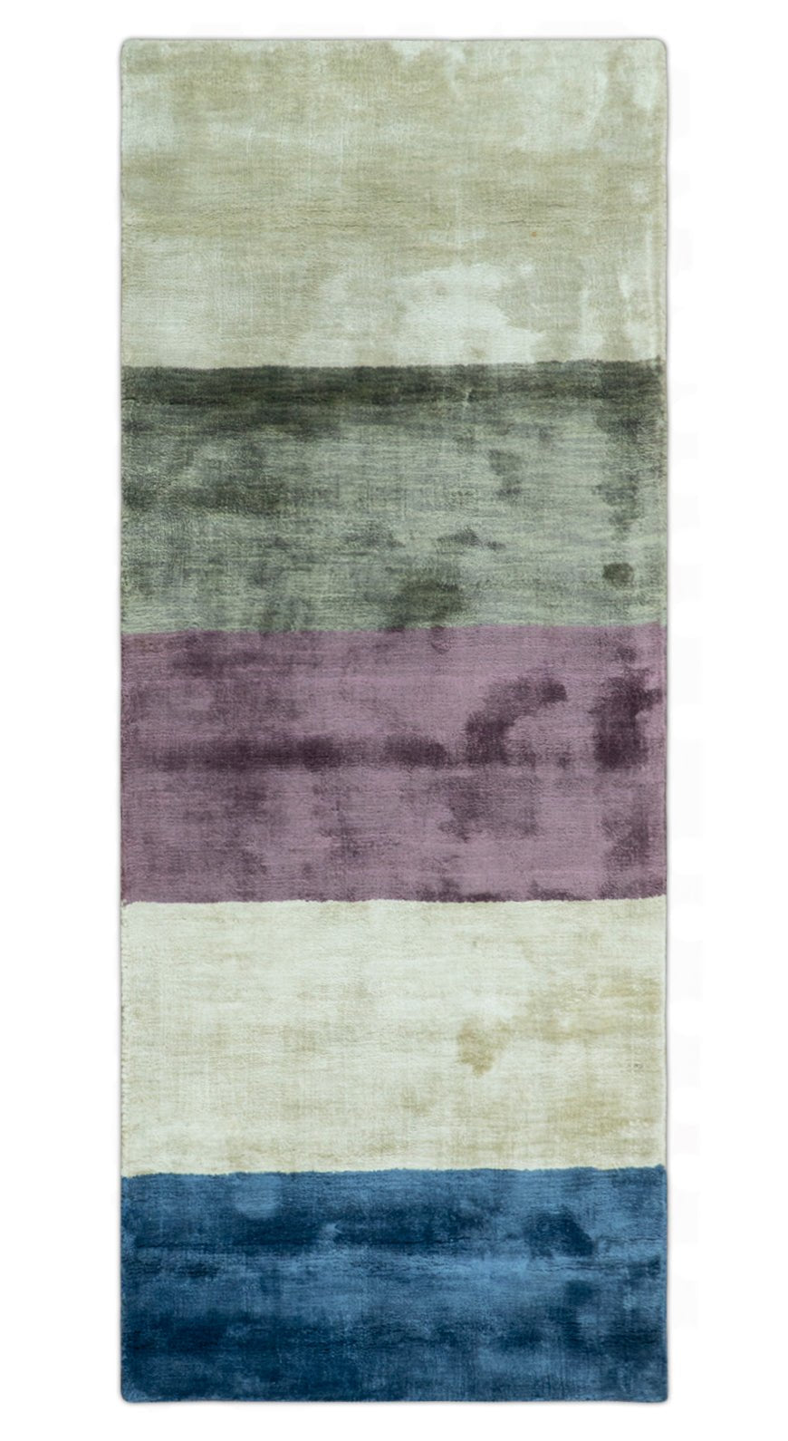 Modern design Ivory, Green and Blue 2x5 Hand Knotted Wool Area Rug - The Rug Decor