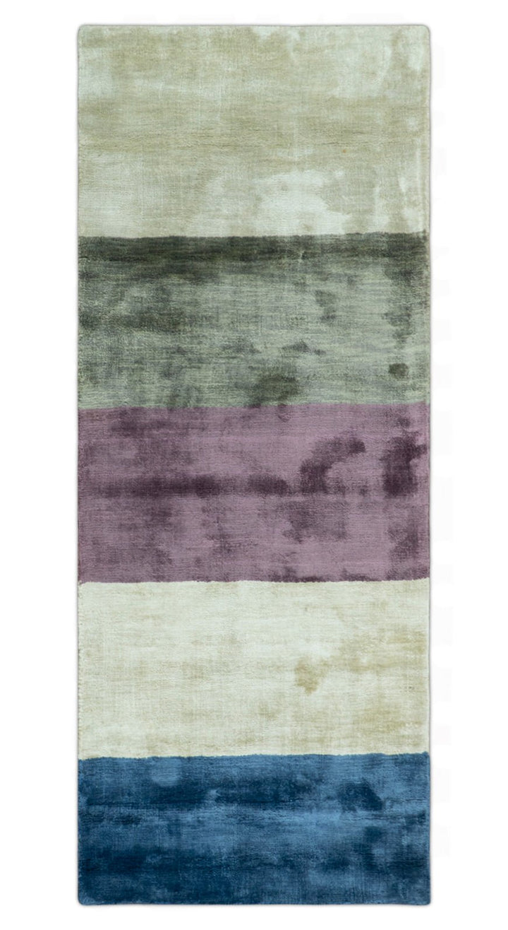 Modern design Ivory, Green and Blue 2x5 Hand Knotted Wool Area Rug - The Rug Decor