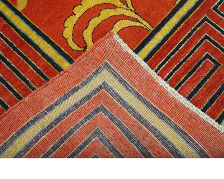 Modern Floral Orange 8x10 Hand Knotted wool Area Rug - The Rug Decor