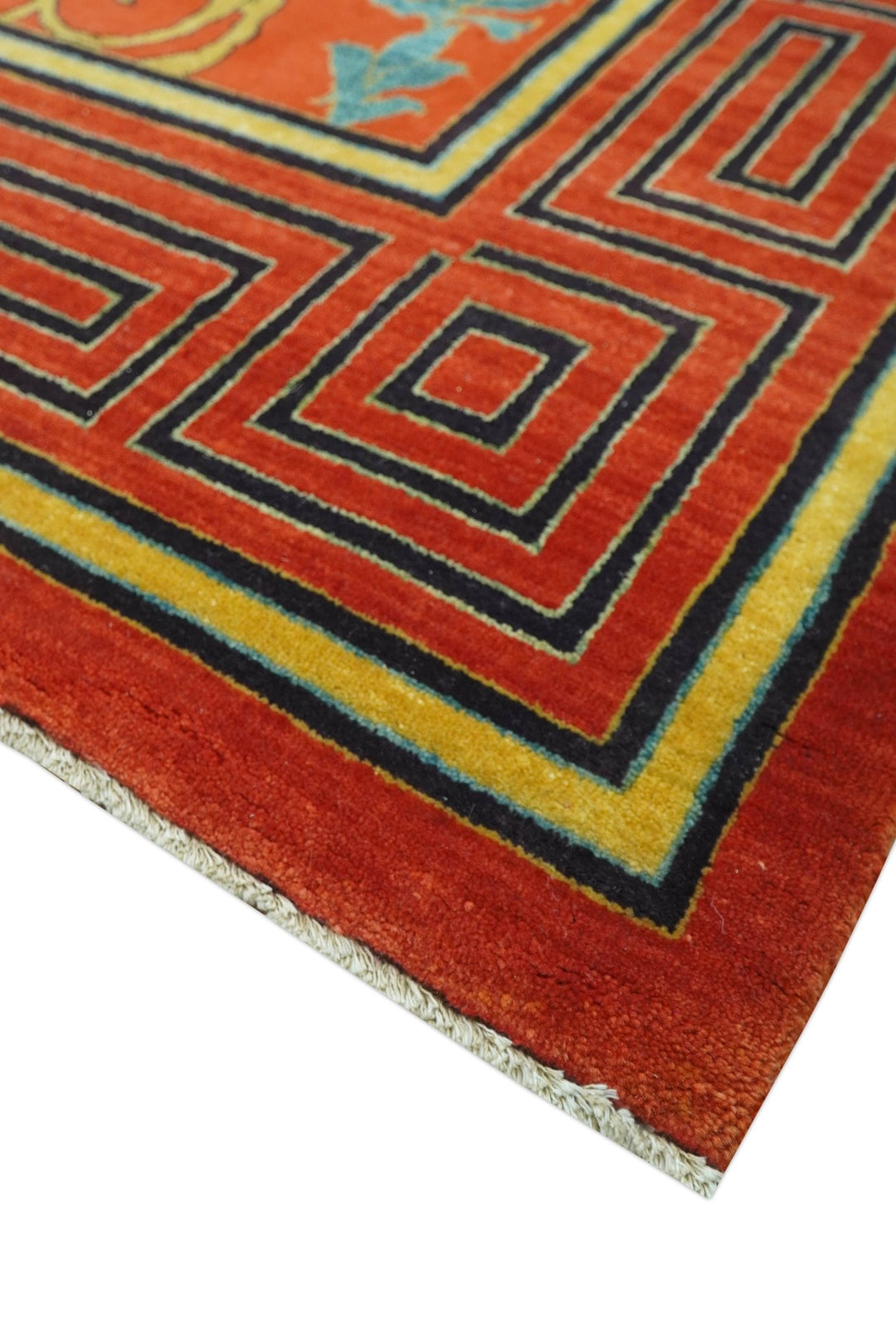 Modern Floral Orange 8x10 Hand Knotted wool Area Rug - The Rug Decor