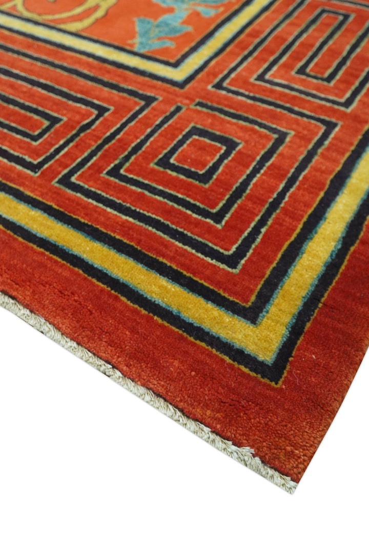 Modern Floral Orange 8x10 Hand Knotted wool Area Rug - The Rug Decor