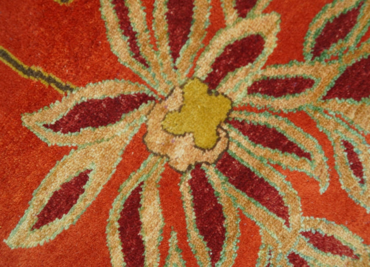 Modern Floral Orange 8x10 Hand Knotted wool Area Rug - The Rug Decor