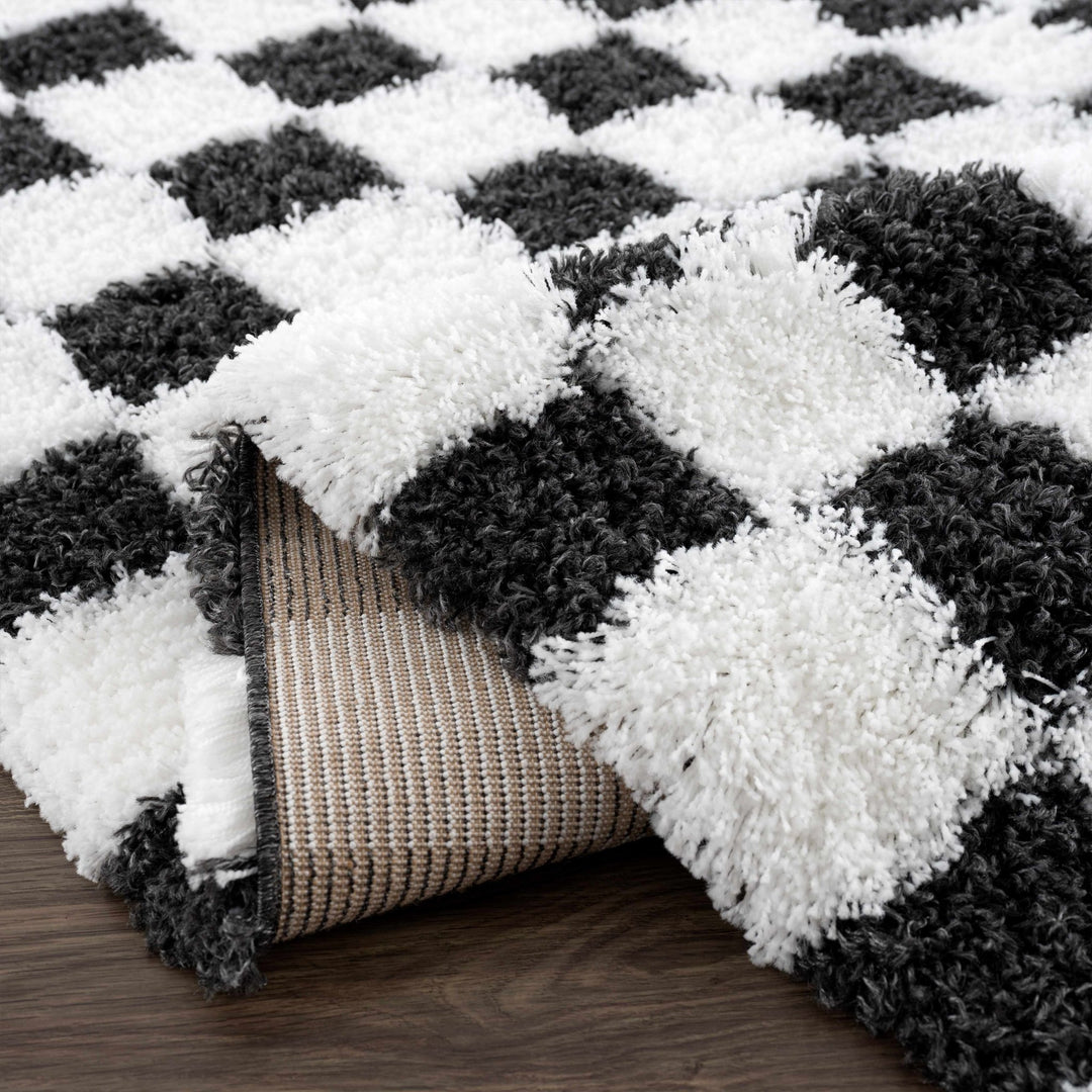 Modern geometric Black and White Checkboard style Plush pile Area Rug - The Rug Decor