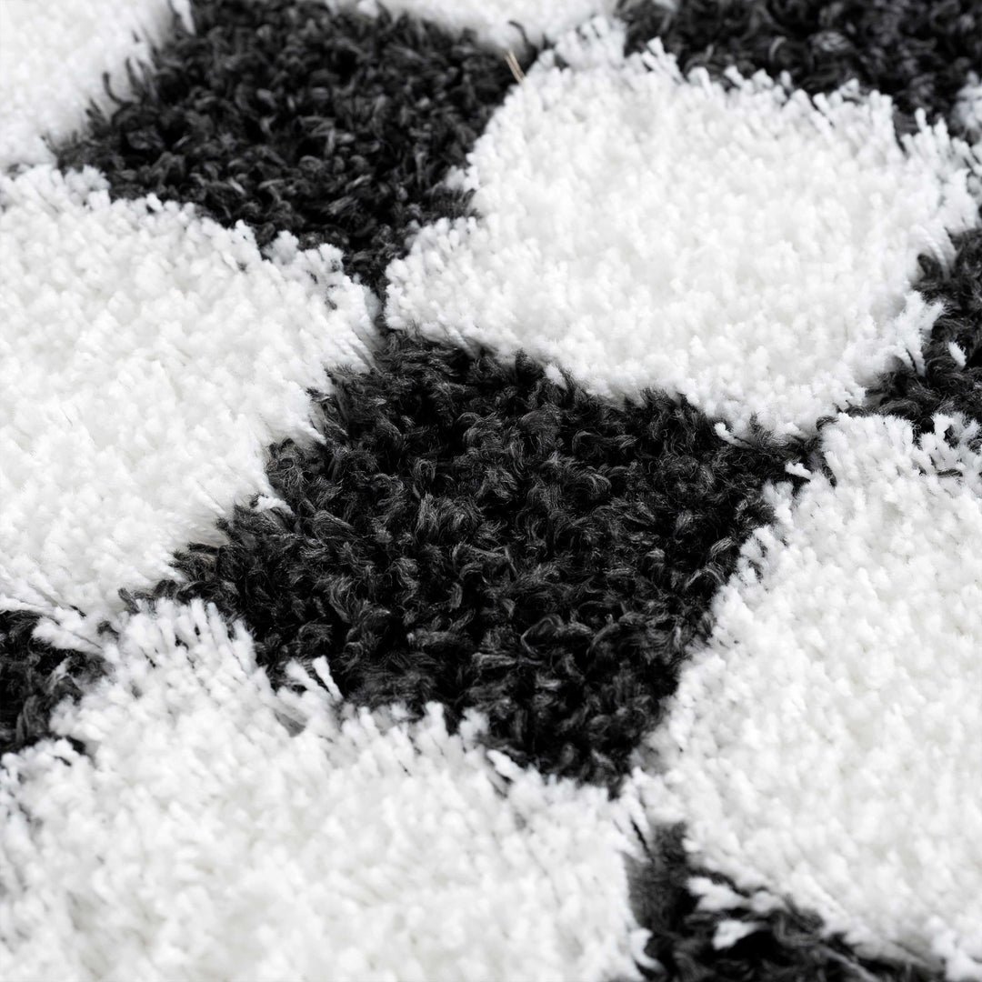 Modern geometric Black and White Checkboard style Plush pile Area Rug - The Rug Decor