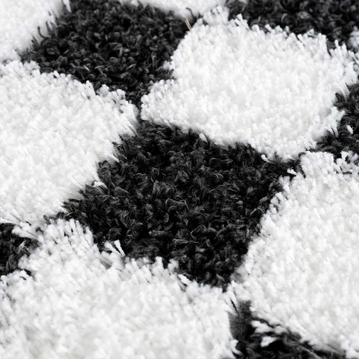 Modern geometric Black and White Checkboard style Plush pile Area Rug - The Rug Decor