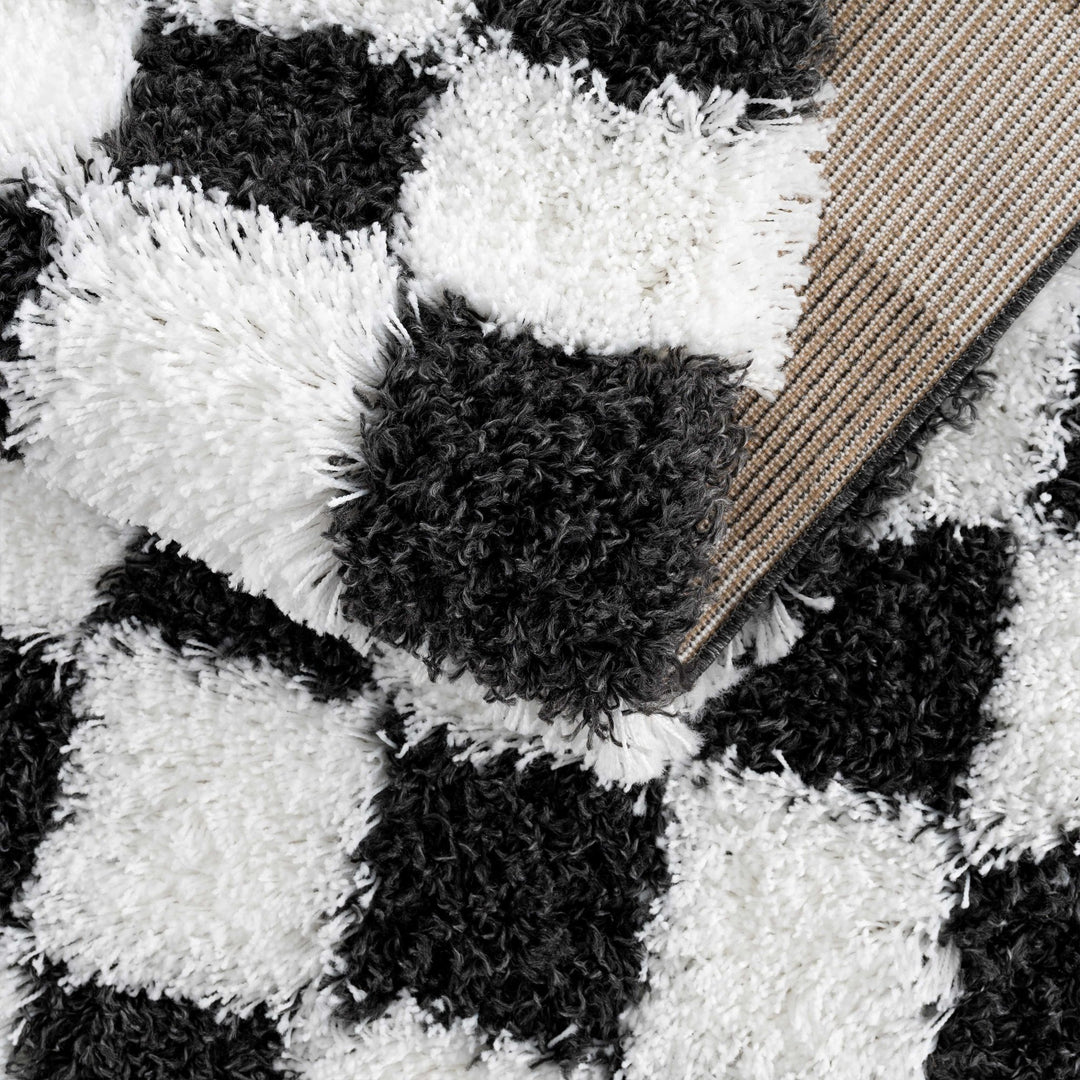 Modern geometric Black and White Checkboard style Plush pile Area Rug - The Rug Decor
