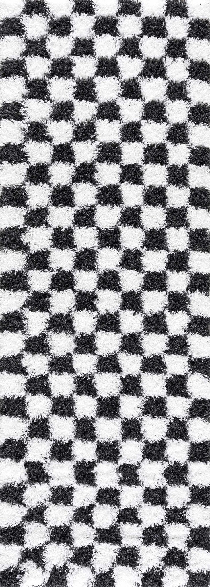 Modern geometric Black and White Checkboard style Plush pile Area Rug - The Rug Decor