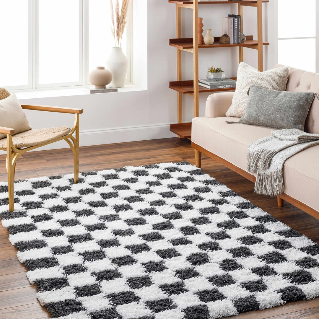 Modern geometric Black and White Checkboard style Plush pile Area Rug - The Rug Decor