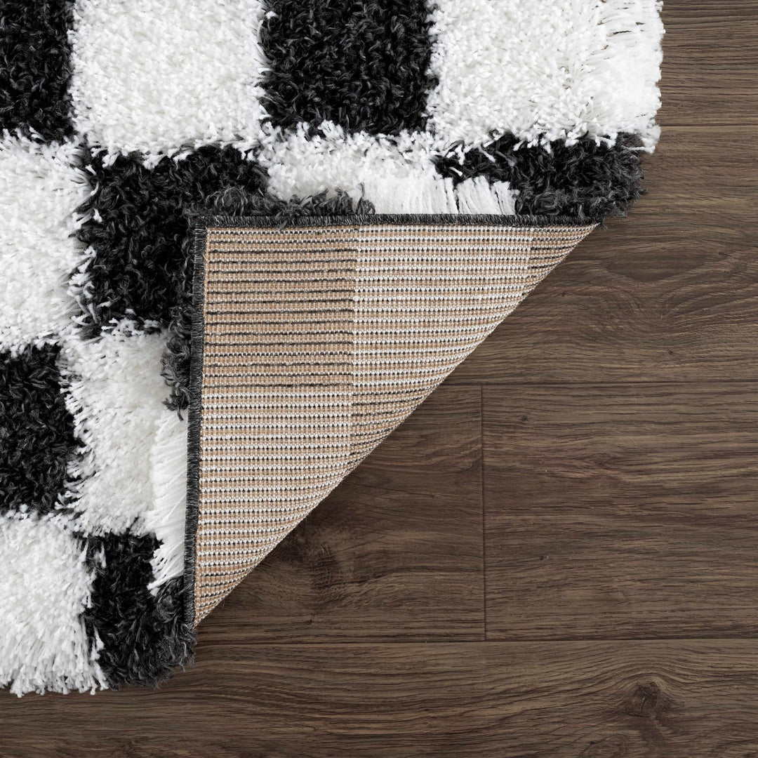 Modern geometric Black and White Checkboard style Plush pile Area Rug - The Rug Decor