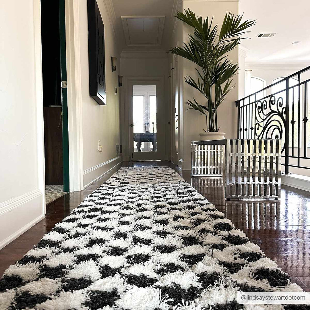 Modern geometric Black and White Checkboard style Plush pile Area Rug - The Rug Decor