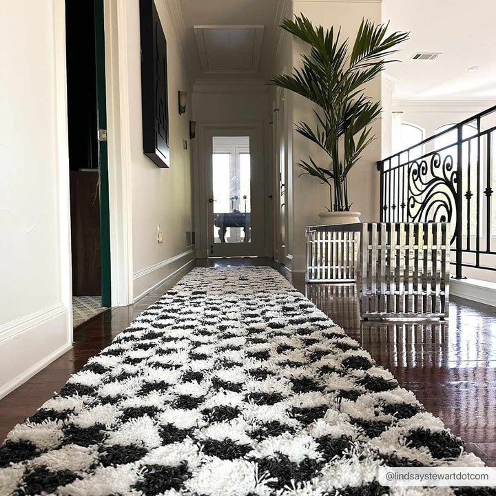 Modern geometric Black and White Checkboard style Plush pile Area Rug - The Rug Decor
