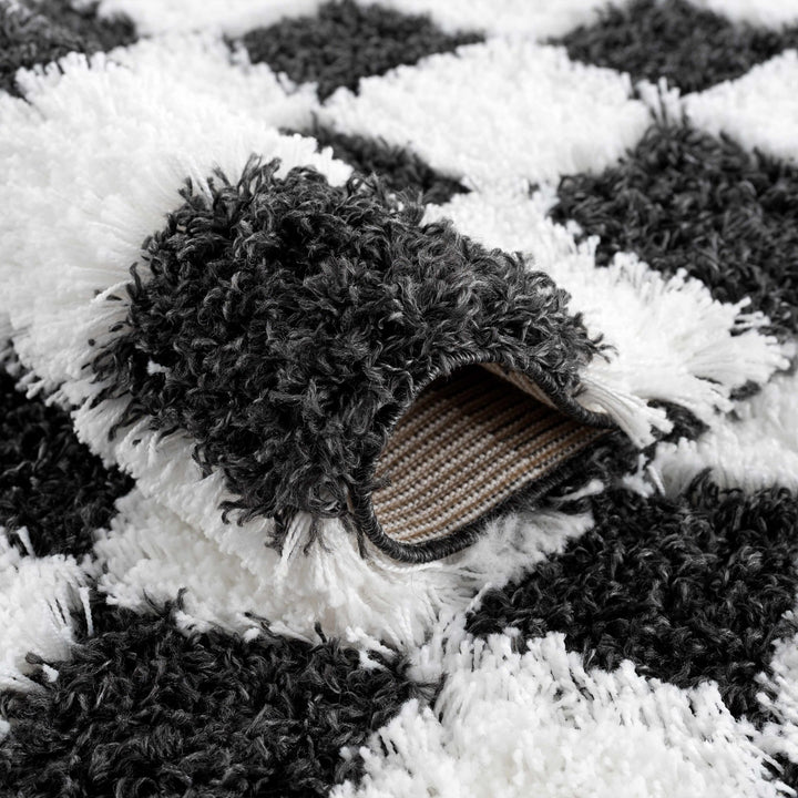 Modern geometric Black and White Checkboard style Plush pile Area Rug - The Rug Decor