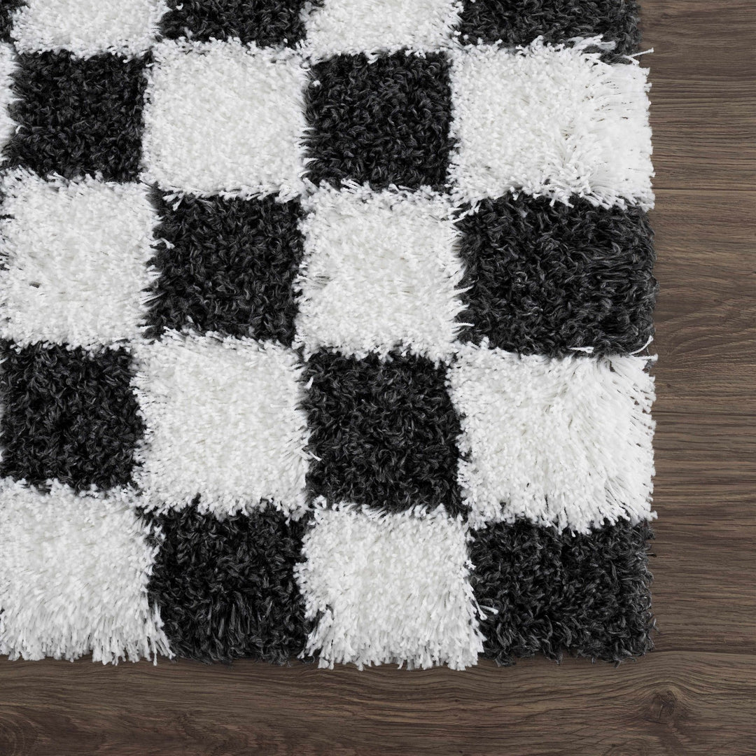 Modern geometric Black and White Checkboard style Plush pile Area Rug - The Rug Decor
