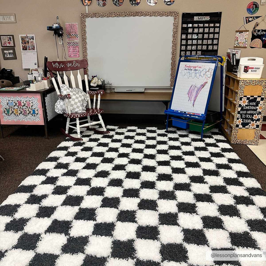 Modern geometric Black and White Checkboard style Plush pile Area Rug - The Rug Decor