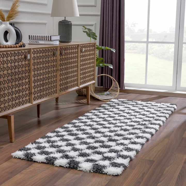 Modern geometric Black and White Checkboard style Plush pile Area Rug - The Rug Decor