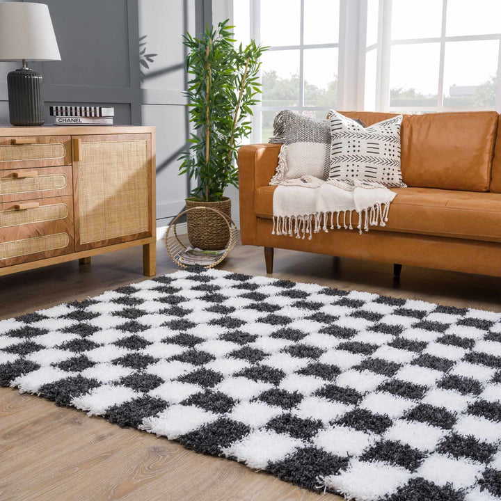 Modern geometric Black and White Checkboard style Plush pile Area Rug - The Rug Decor
