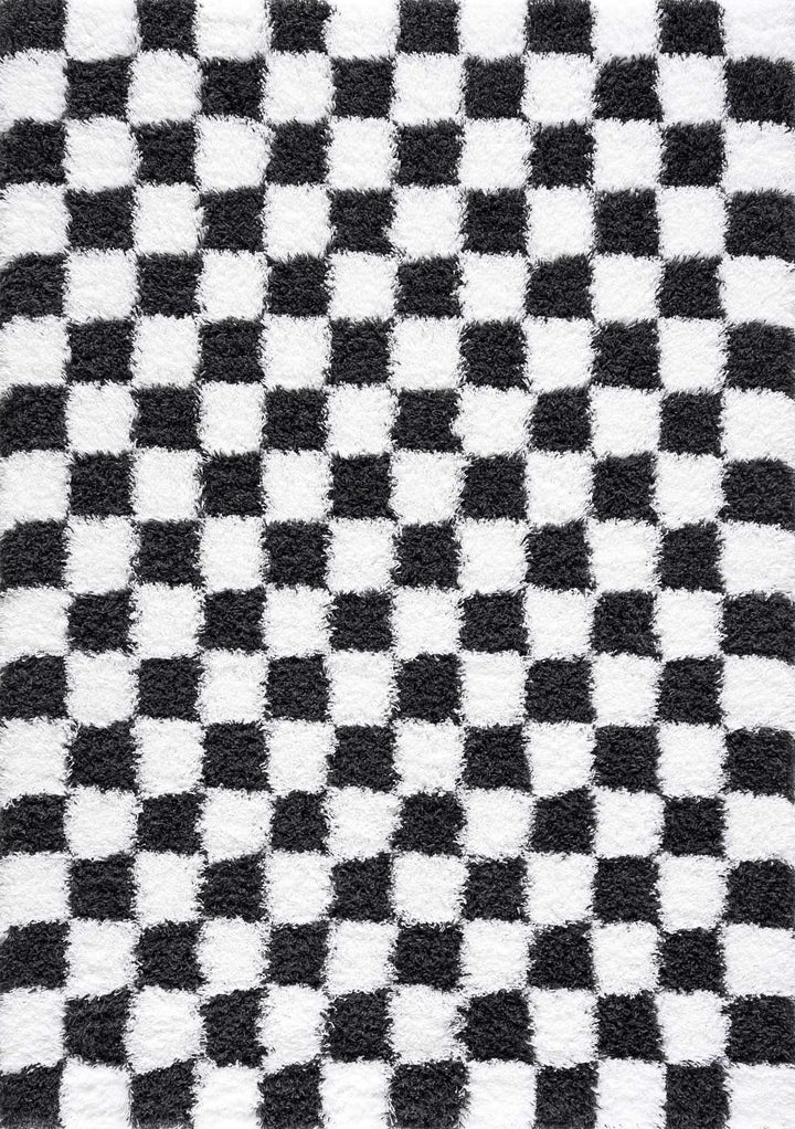 Modern geometric Black and White Checkboard style Plush pile Area Rug - The Rug Decor