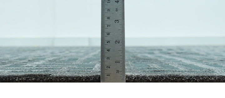 Modern Geometric Design Dark Teal And Silver 8x10 Hand Knotted Wool And Art Silk Rug - The Rug Decor