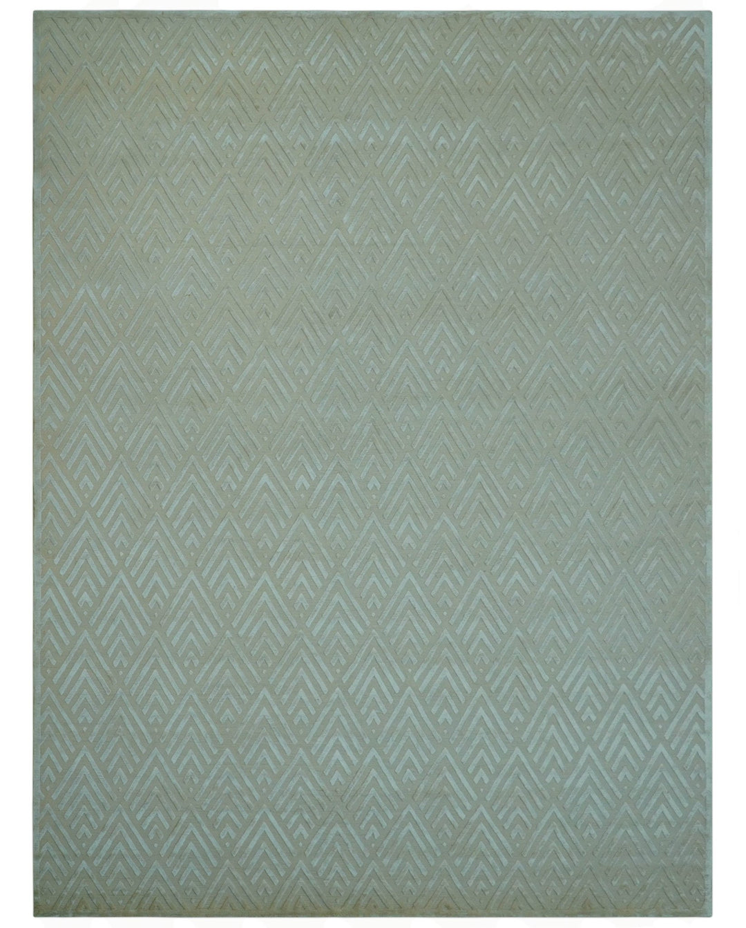 Modern Geometric Pattern Ivory And Beige Hand Knotted 9x12 Area Rug - The Rug Decor