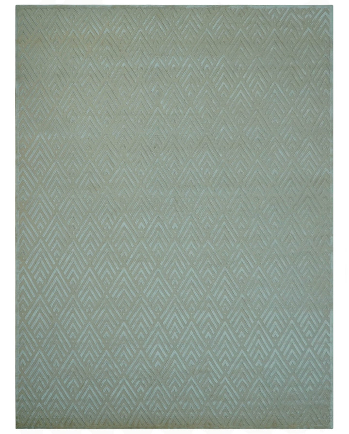 Modern Geometric Pattern Ivory And Beige Hand Knotted 9x12 Area Rug - The Rug Decor