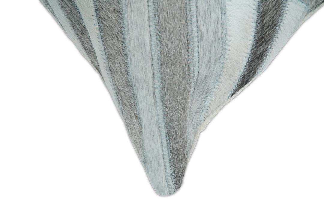 Modern Geometric Silver and Ivory Striped Genuine leather Pillow, Cushion - The Rug Decor