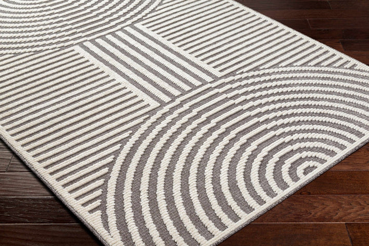Modern Geometrical Arc Texture Ivory and Purple Washable Area Rug - The Rug Decor