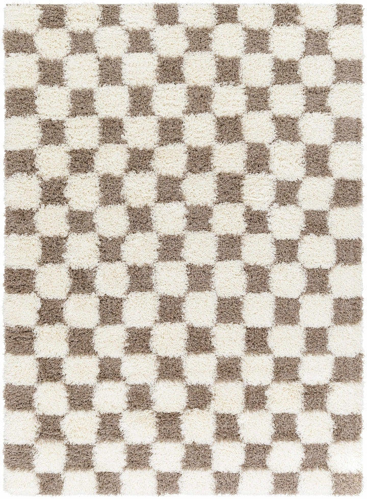 Modern Geometrical Brown and Ivory Checker Board Plush Pile Moroccan Style Area Rug - The Rug Decor