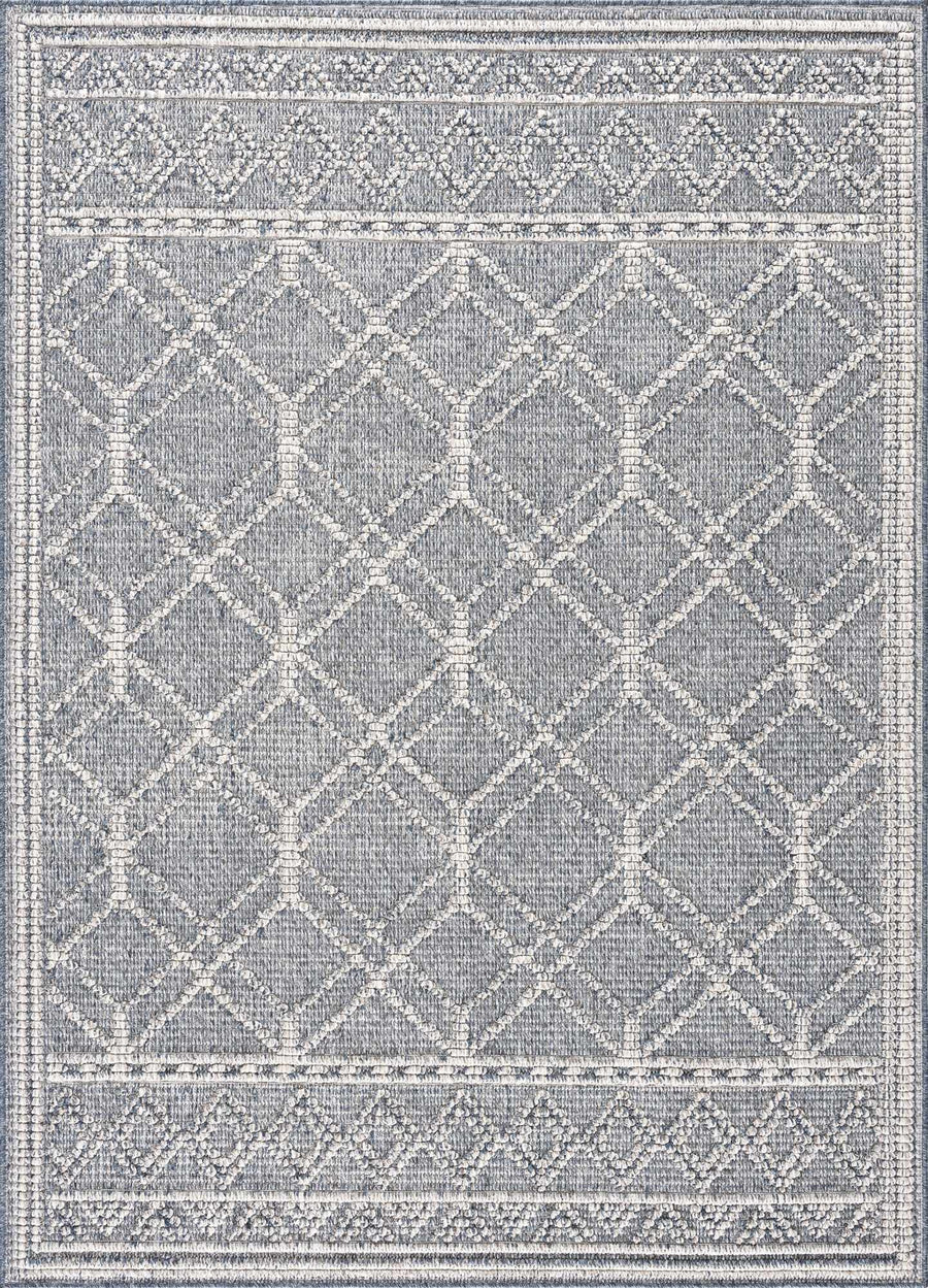 Modern Geometrical Carved Texture Blue and Ivory Outdoor Safe Area Rug - The Rug Decor