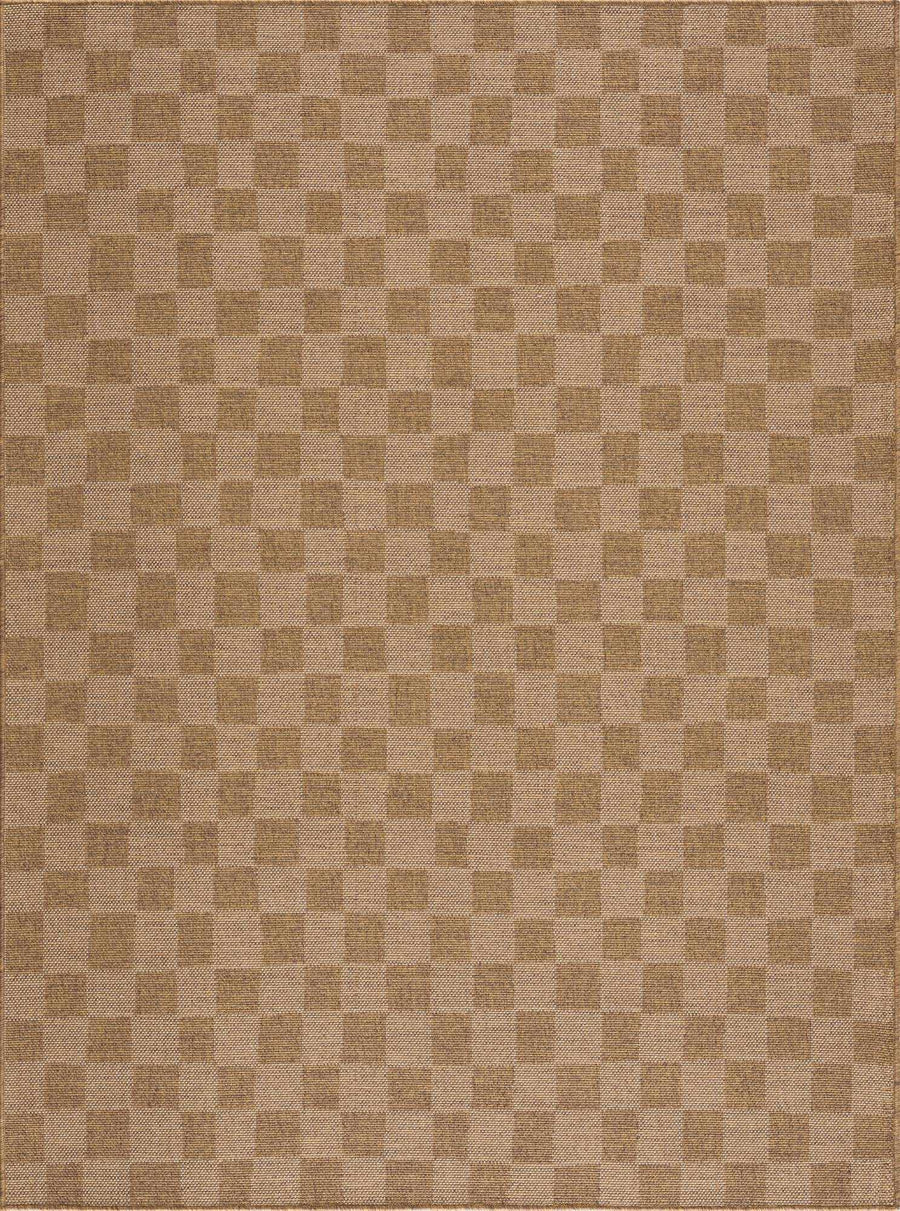 Modern Geometrical Checkered Brown and Ivory Outdoor safe Area Rug - The Rug Decor