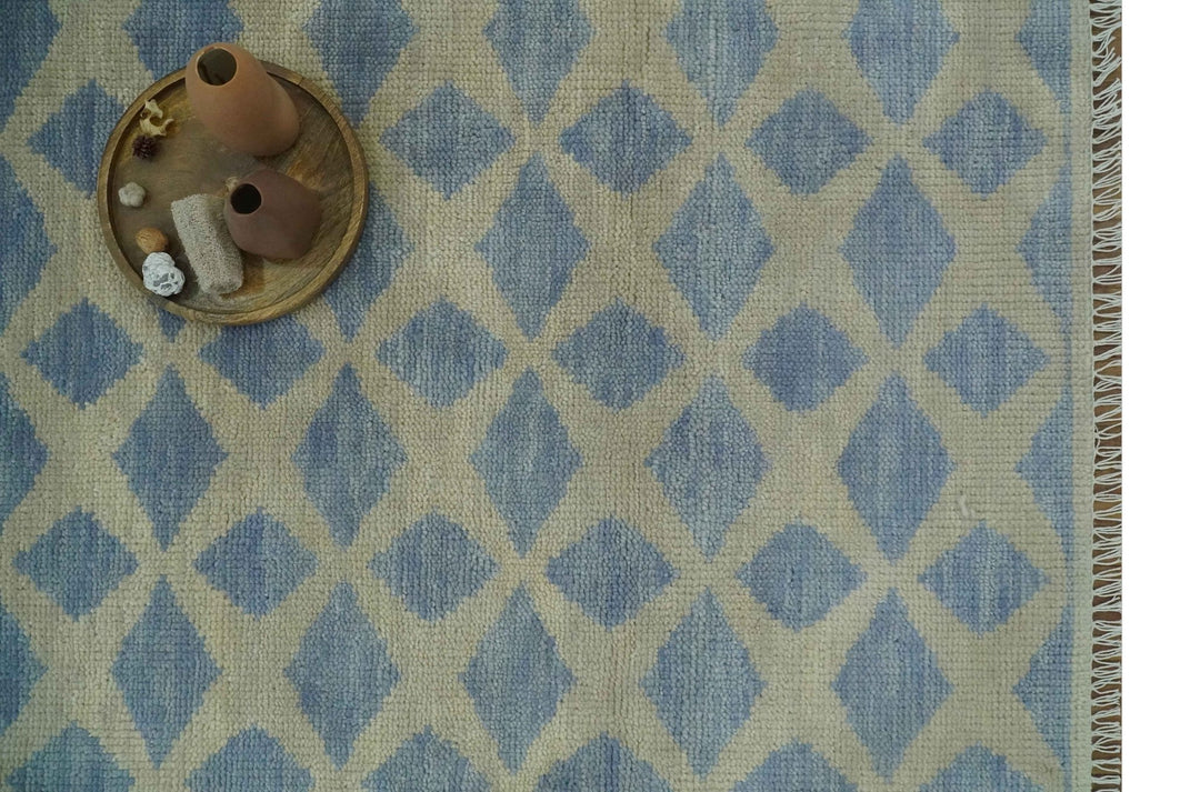 Modern Geometrical Diamond Design Gray and Beige 8x10 Hand knotted wool rug - The Rug Decor