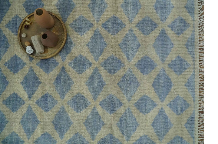 Modern Geometrical Diamond Design Gray and Beige 8x10 Hand knotted wool rug - The Rug Decor