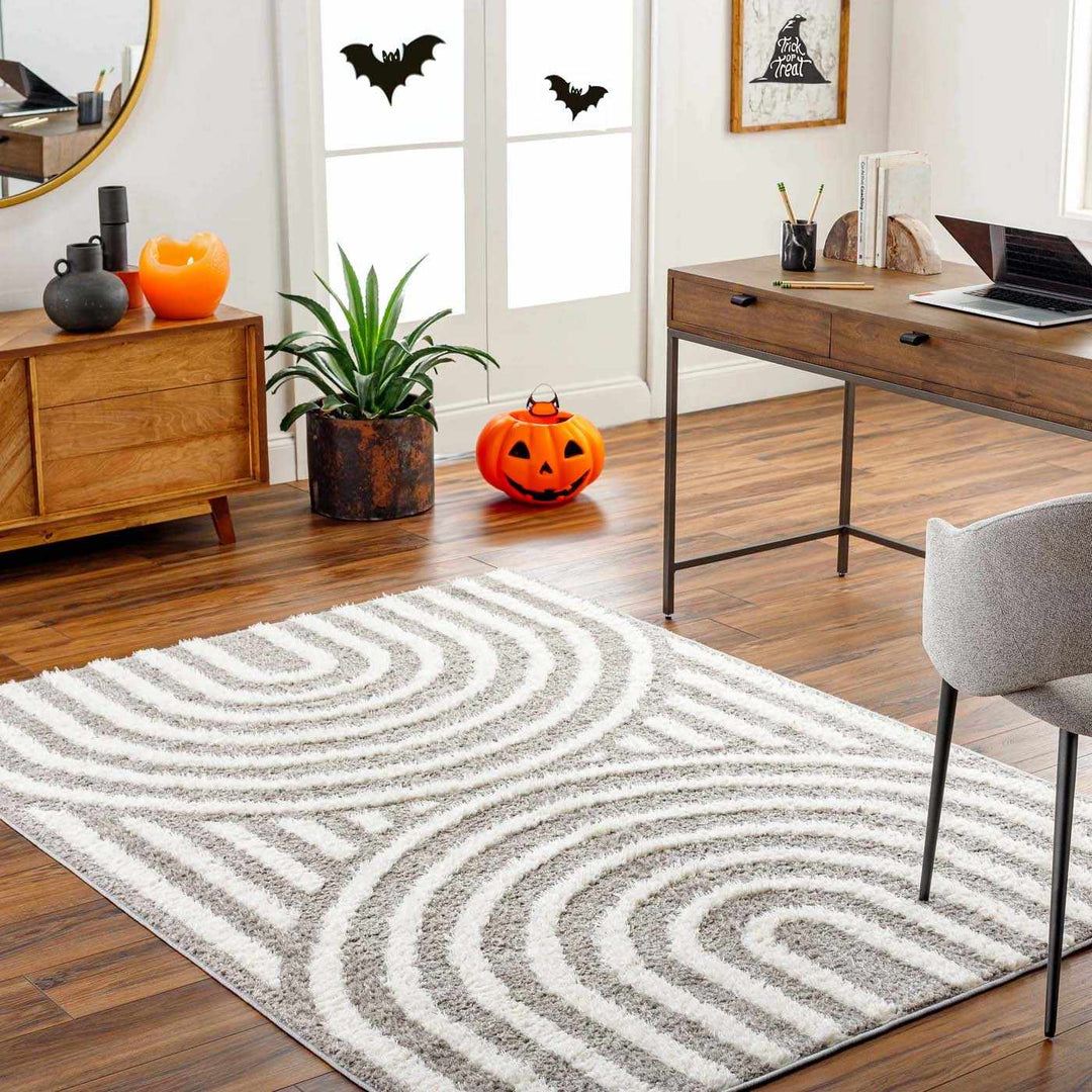 Modern Geometrical Gray and Ivory Plush Pile area rug - The Rug Decor