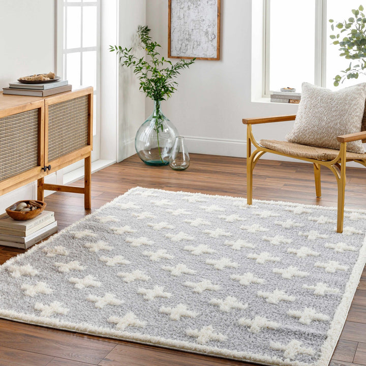 Modern Geometrical Gray and Ivory Plush Pile area rug - The Rug Decor