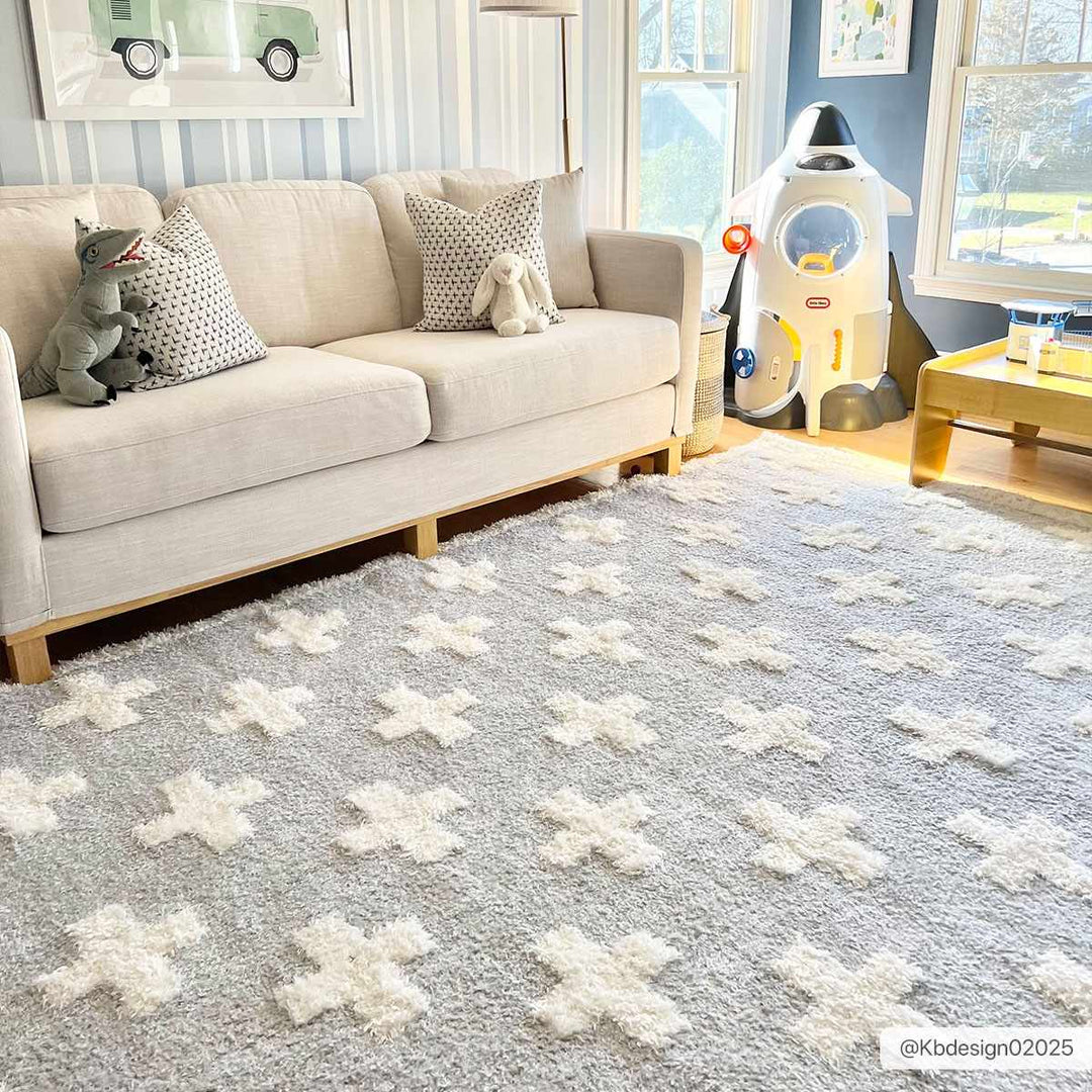 Modern Geometrical Gray and Ivory Plush Pile area rug - The Rug Decor