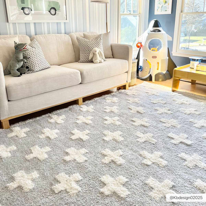 Modern Geometrical Gray and Ivory Plush Pile area rug - The Rug Decor