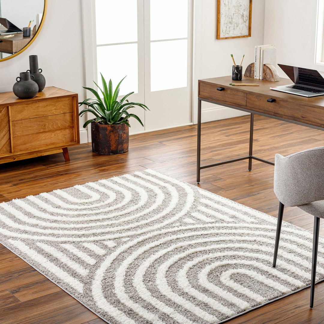 Modern Geometrical Gray and Ivory Plush Pile area rug - The Rug Decor