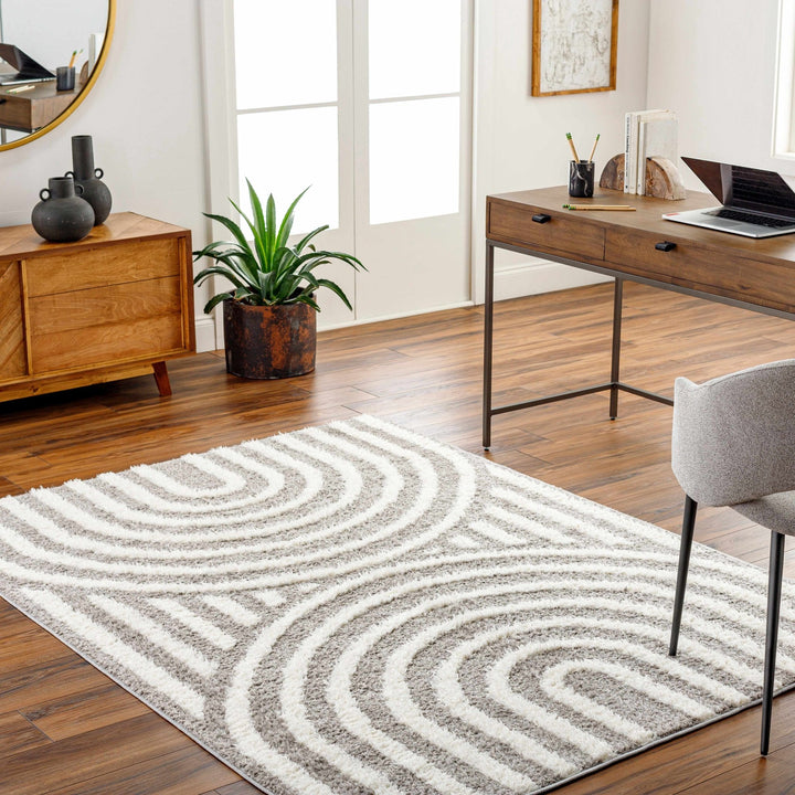 Modern Geometrical Gray and Ivory Plush Pile area rug - The Rug Decor