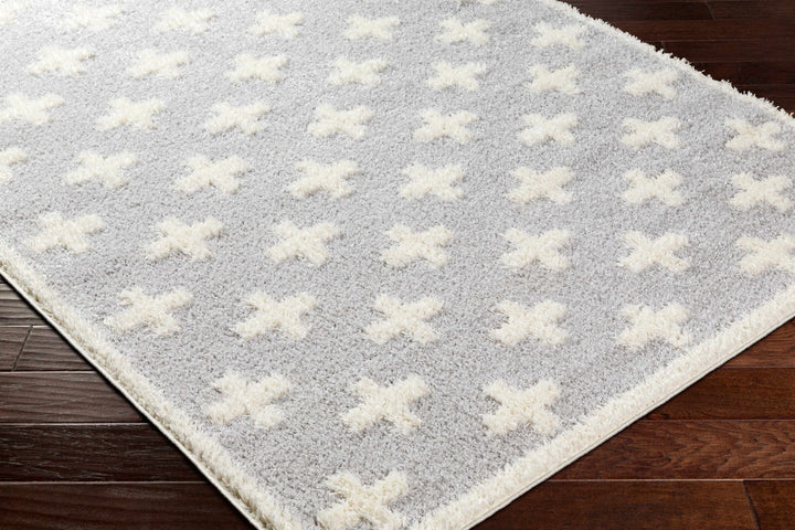 Modern Geometrical Gray and Ivory Plush Pile area rug - The Rug Decor