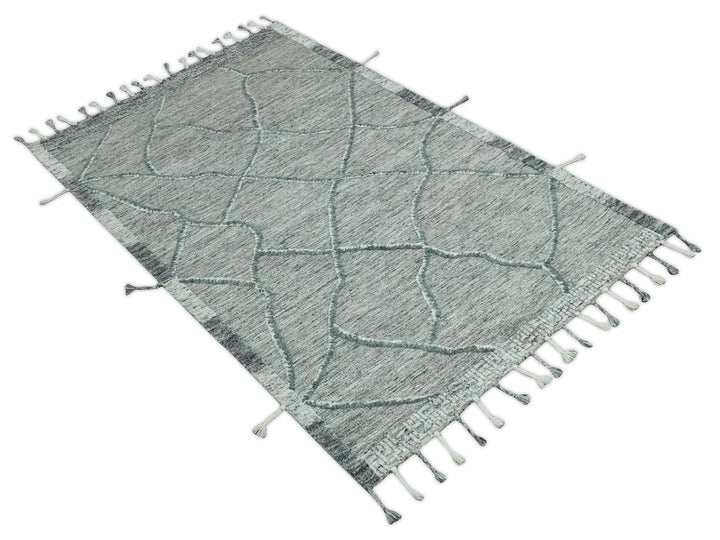 Modern Geometrical Hand carved Texture Gray, Ivory and Charcoal Hand Knotted 5x8 wool Area Rug - The Rug Decor