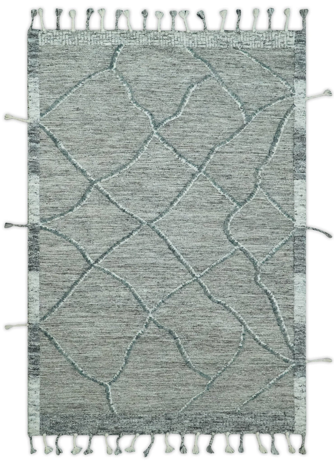 Modern Geometrical Hand carved Texture Gray, Ivory and Charcoal Hand Knotted 5x8 wool Area Rug - The Rug Decor