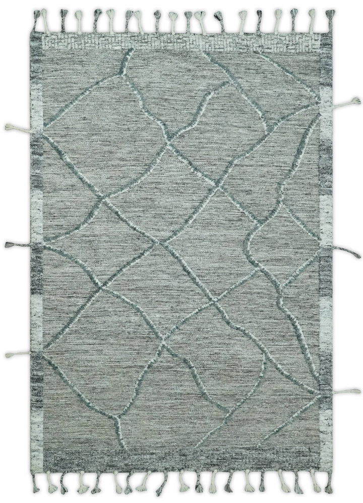 Modern Geometrical Hand carved Texture Gray, Ivory and Charcoal Hand Knotted 5x8 wool Area Rug - The Rug Decor