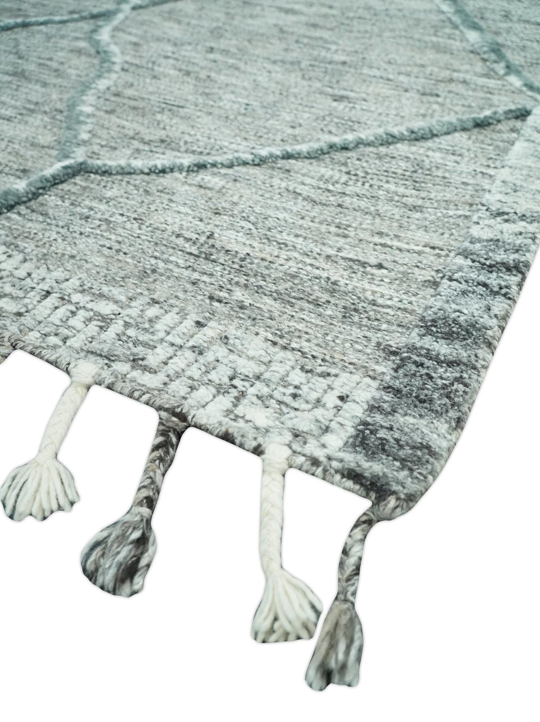 Modern Geometrical Hand carved Texture Gray, Ivory and Charcoal Hand Knotted 5x8 wool Area Rug - The Rug Decor