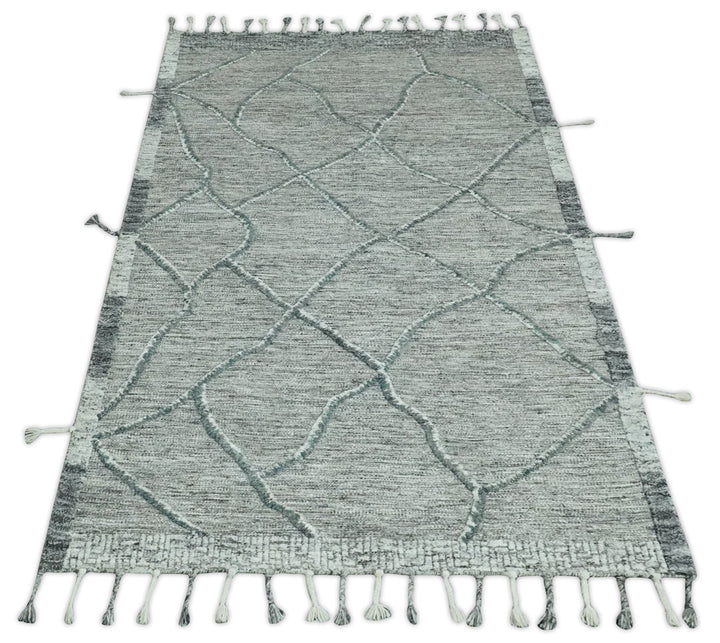 Modern Geometrical Hand carved Texture Gray, Ivory and Charcoal Hand Knotted 5x8 wool Area Rug - The Rug Decor