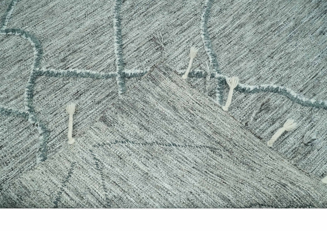 Modern Geometrical Hand carved Texture Gray, Ivory and Charcoal Hand Knotted 5x8 wool Area Rug - The Rug Decor