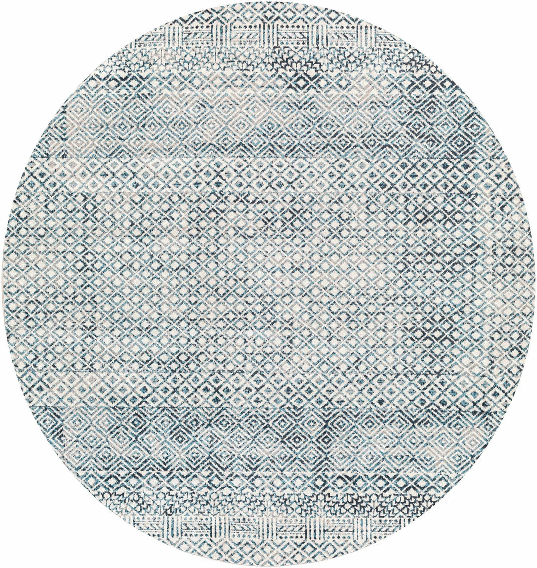 Modern Geometrical Ivory, and Teal Washable Area Rug - The Rug Decor