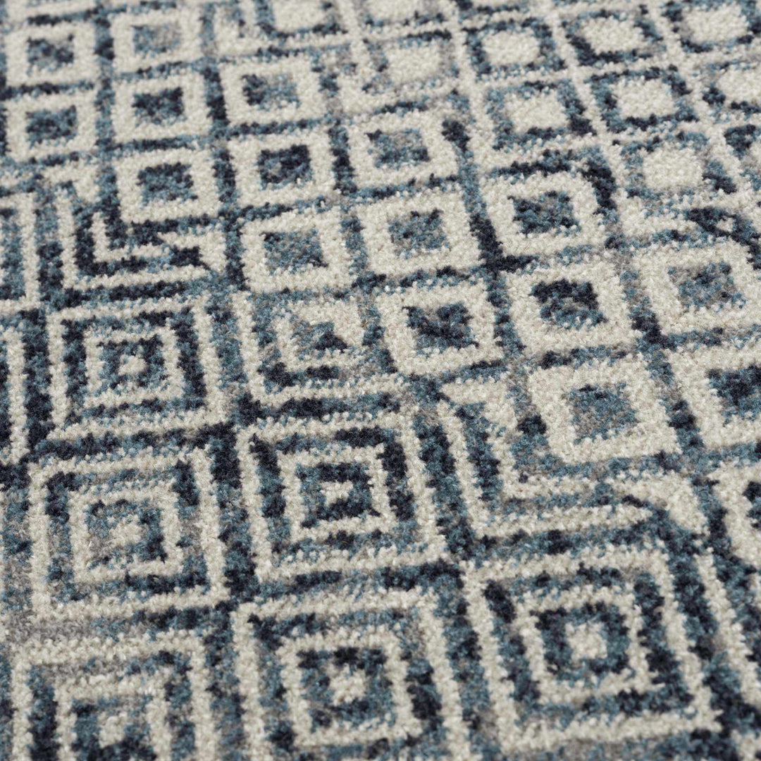 Modern Geometrical Ivory, and Teal Washable Area Rug - The Rug Decor