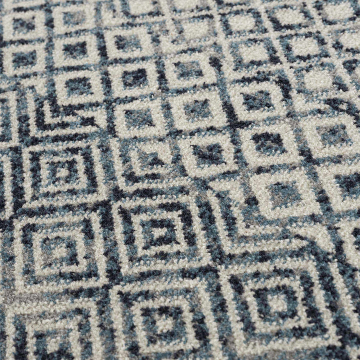 Modern Geometrical Ivory, and Teal Washable Area Rug - The Rug Decor