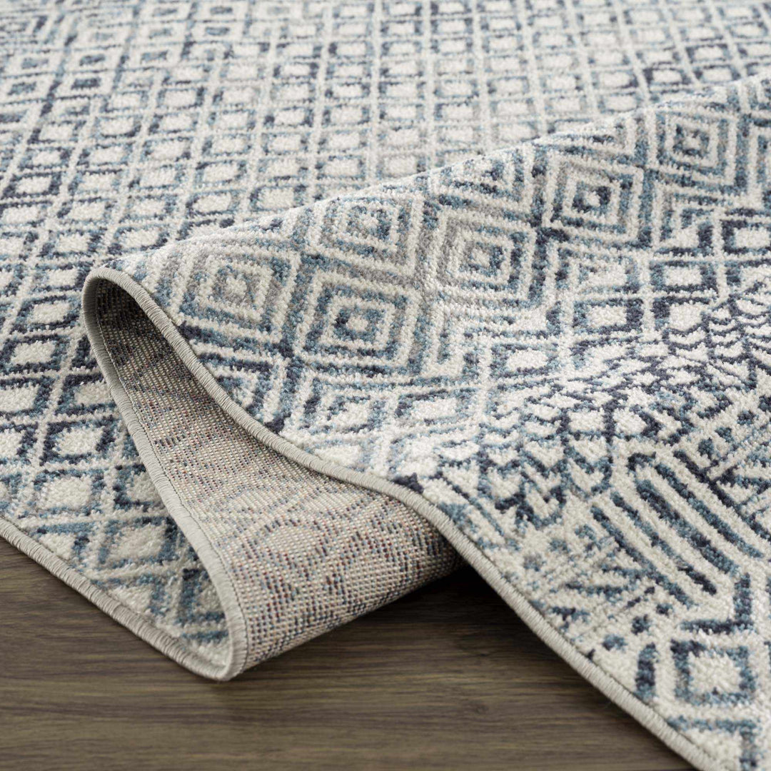 Modern Geometrical Ivory, and Teal Washable Area Rug - The Rug Decor